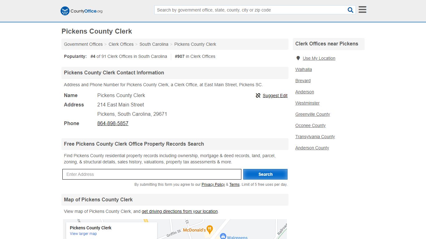 Pickens County Clerk - Pickens, SC (Address and Phone)