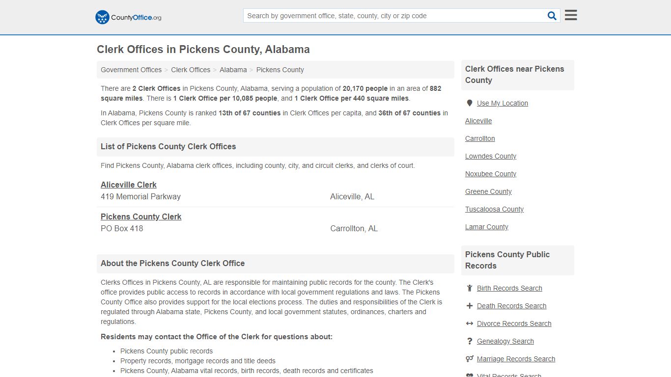 Clerk Offices - Pickens County, AL (County & Court Records)